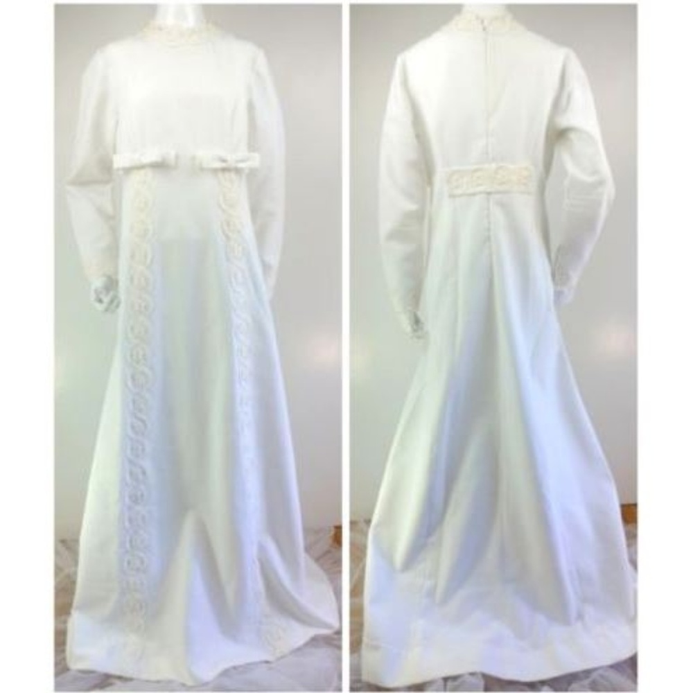 Vintage Edwardian Wedding Gown Dress Ivory Lace M